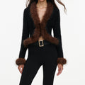 Black Faux Fur Knit Cardigan