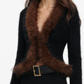 Black Faux Fur Knit Cardigan