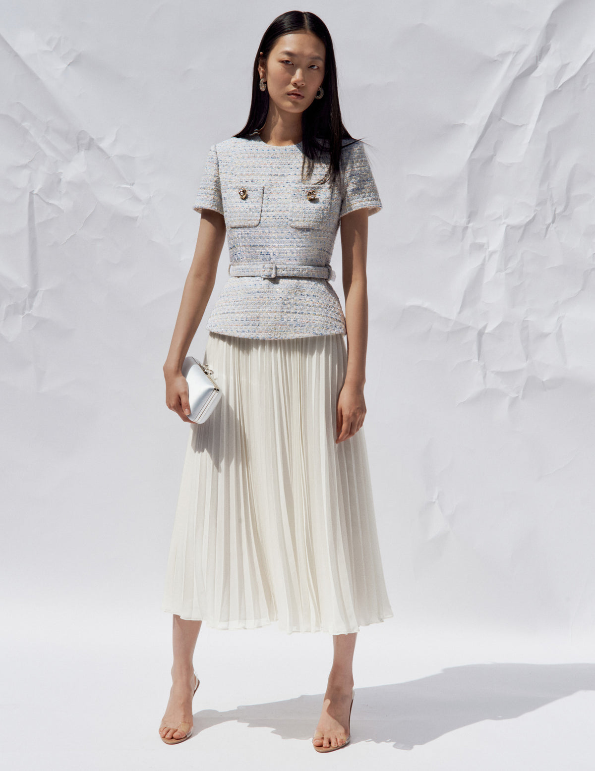 Blue Boucle Chiffon Midi Dress