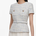 Blue Boucle Chiffon Midi Dress