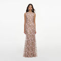 Pink Rhinestone Sequin Mesh Maxi Dress