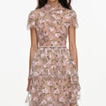 Pink Sequin Embellished Tiered Midi Dress