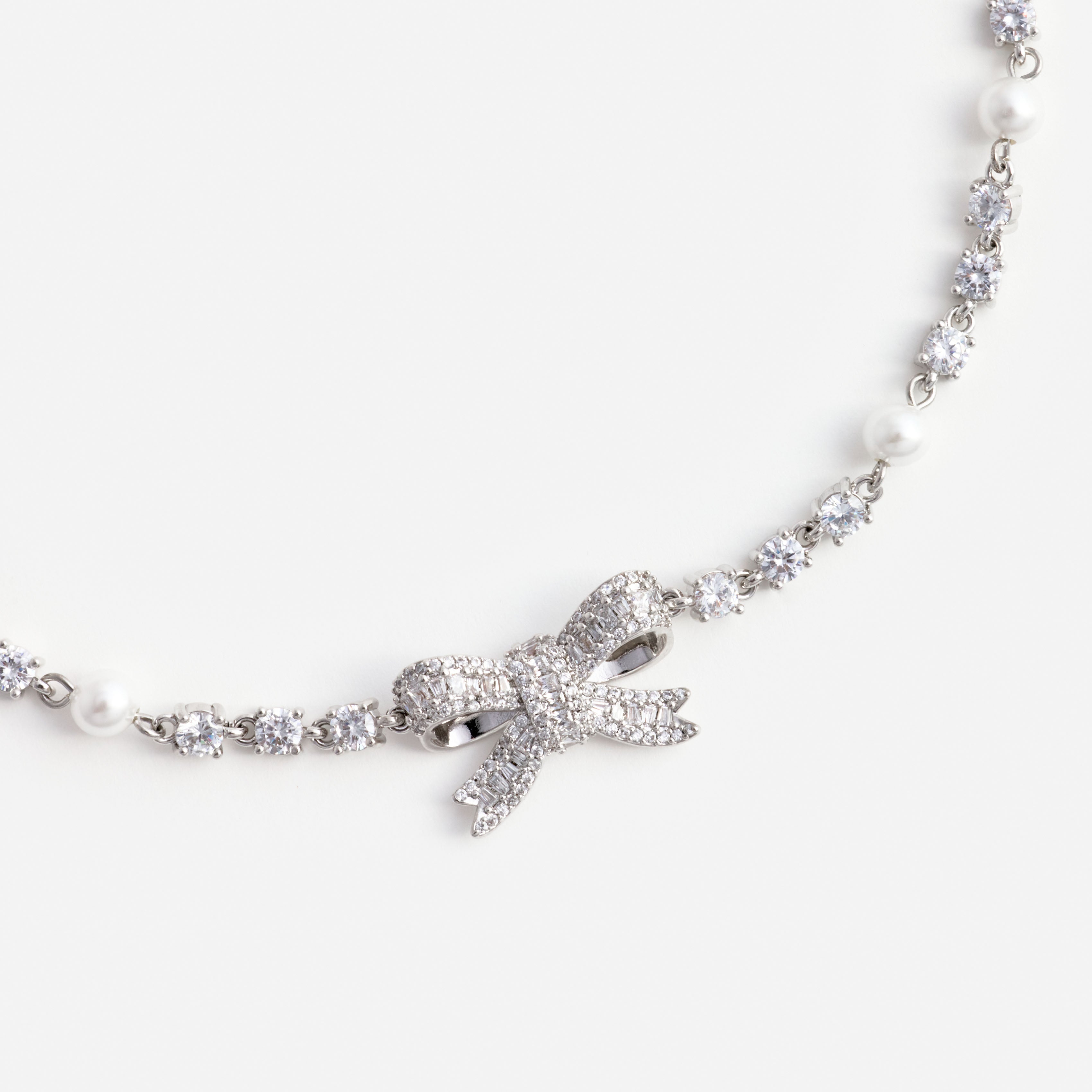 Crystal Pearl Bow Necklace