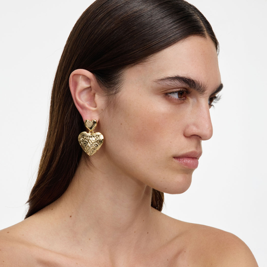 Gold Double Heart Earring