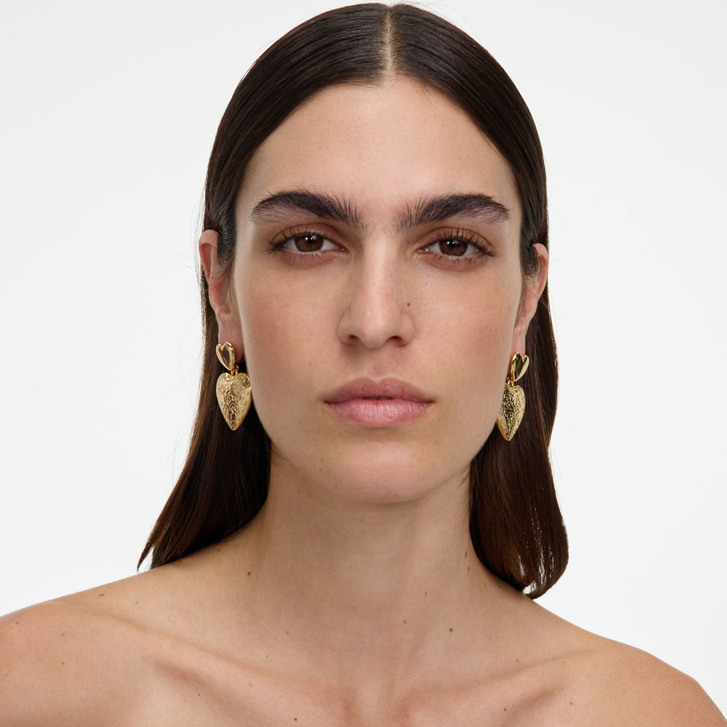 Gold Double Heart Earring