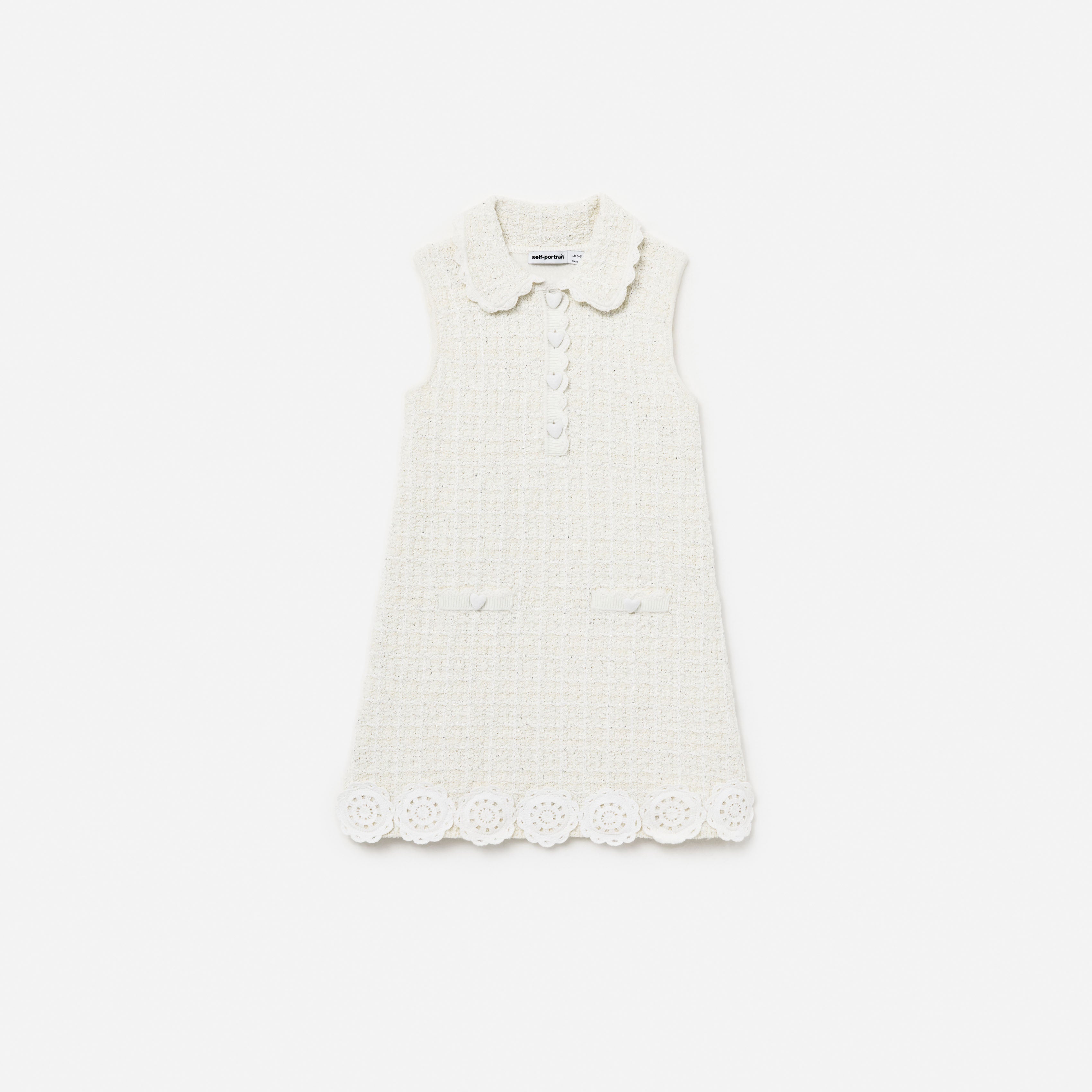 Cream Knit Flower Trim Dress