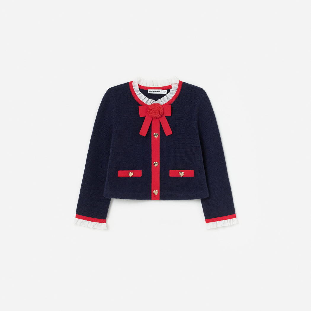 Navy Wool Frill Knit Cardigan