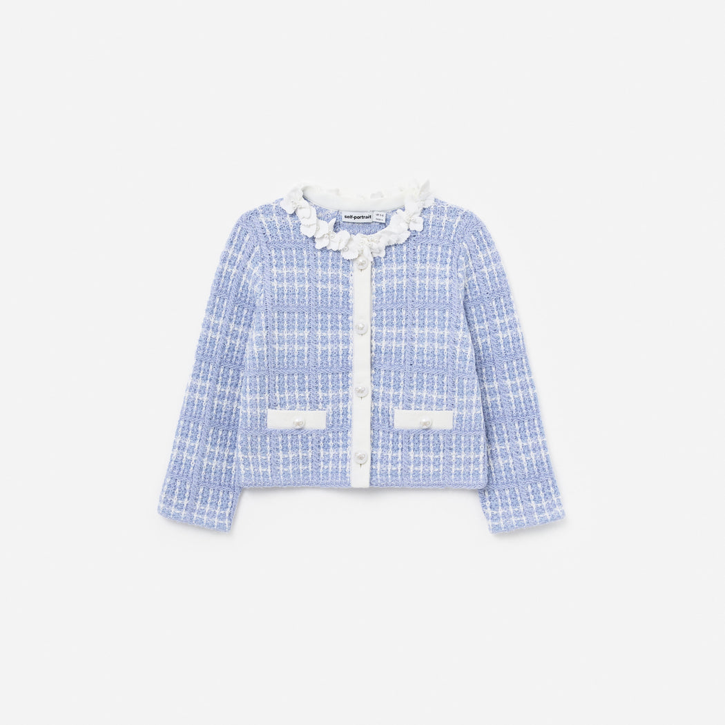 Blue Check Knit Cardigan