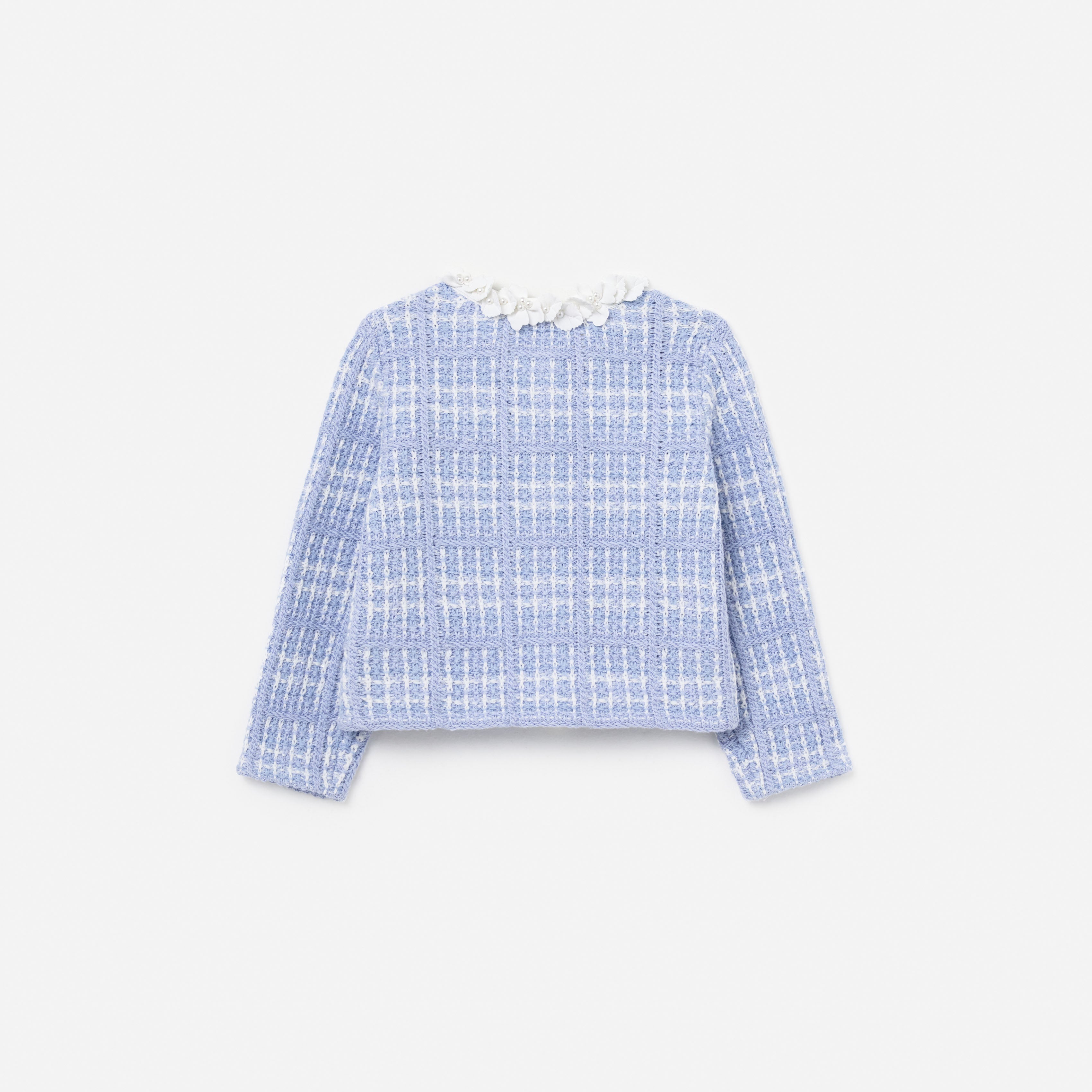 Blue Check Knit Cardigan