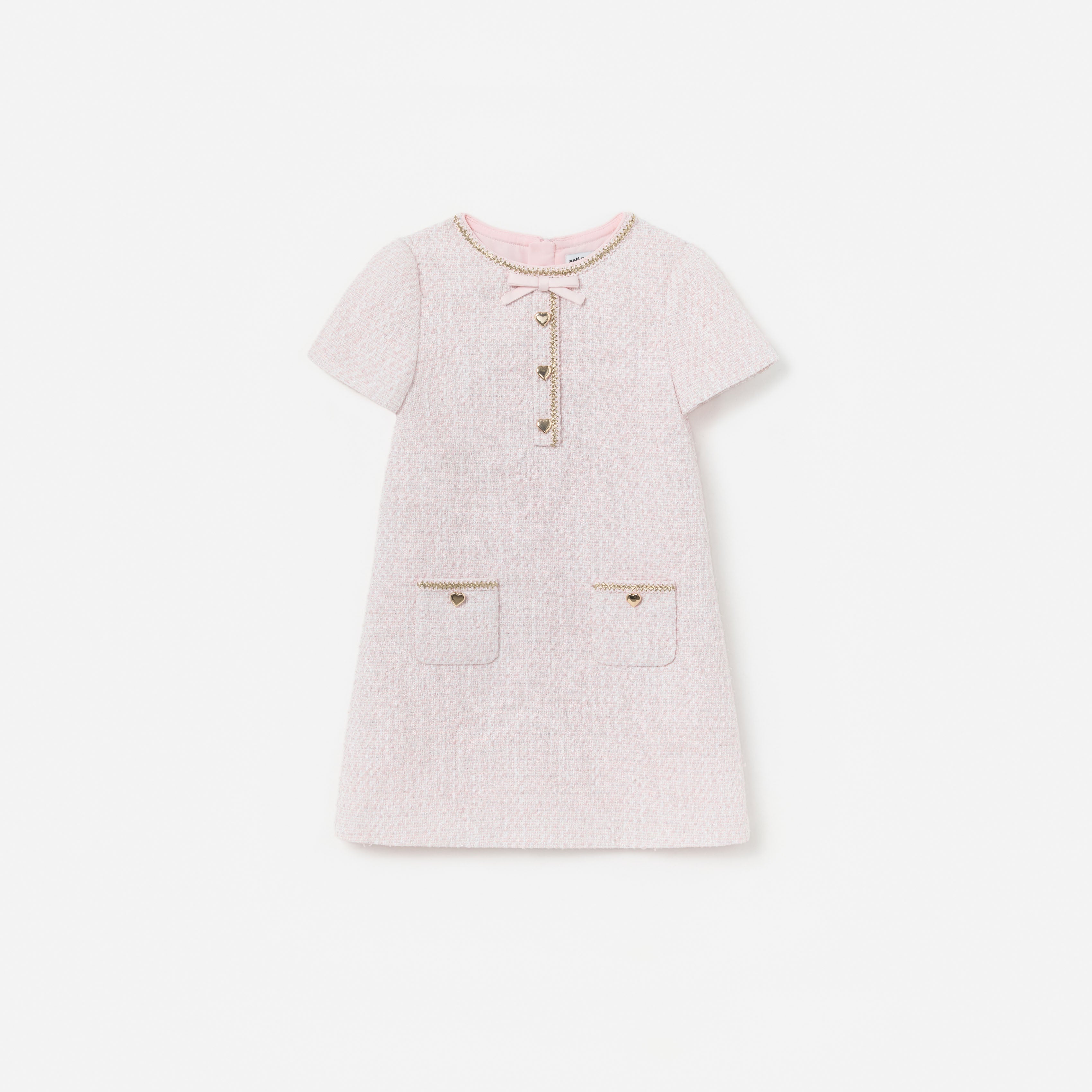 Pink Boucle Braided Trim Dress