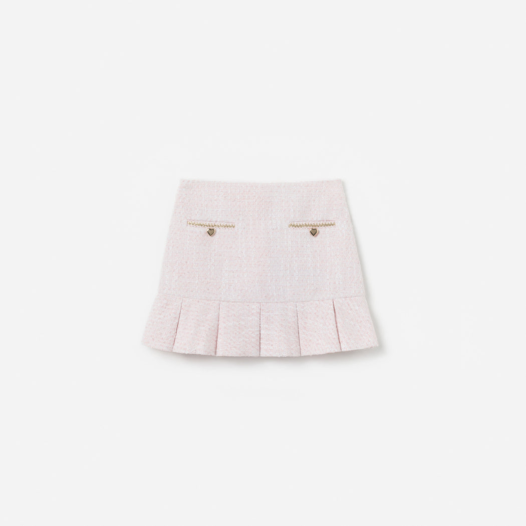 Pink Boucle Pleated Skirt