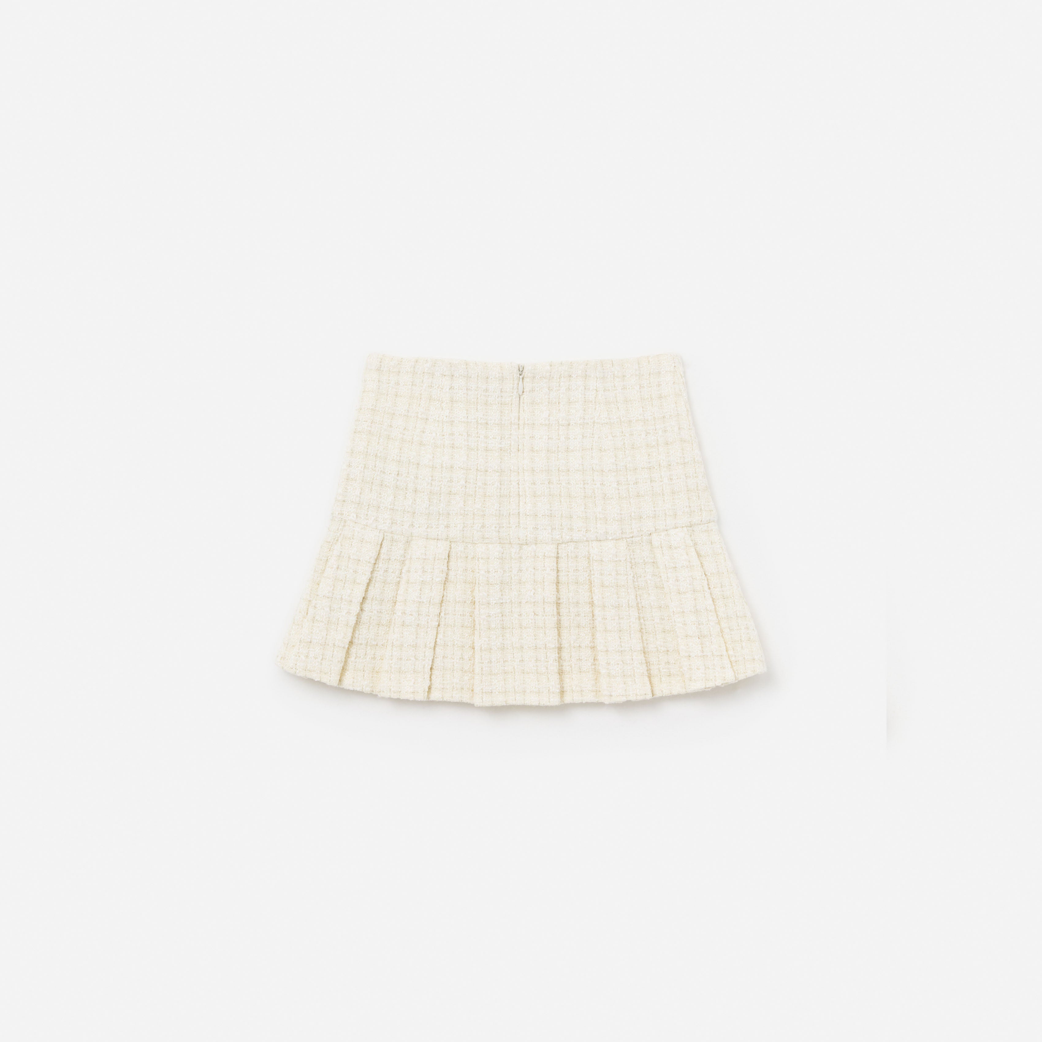 Cream Boucle Pleated Skirt