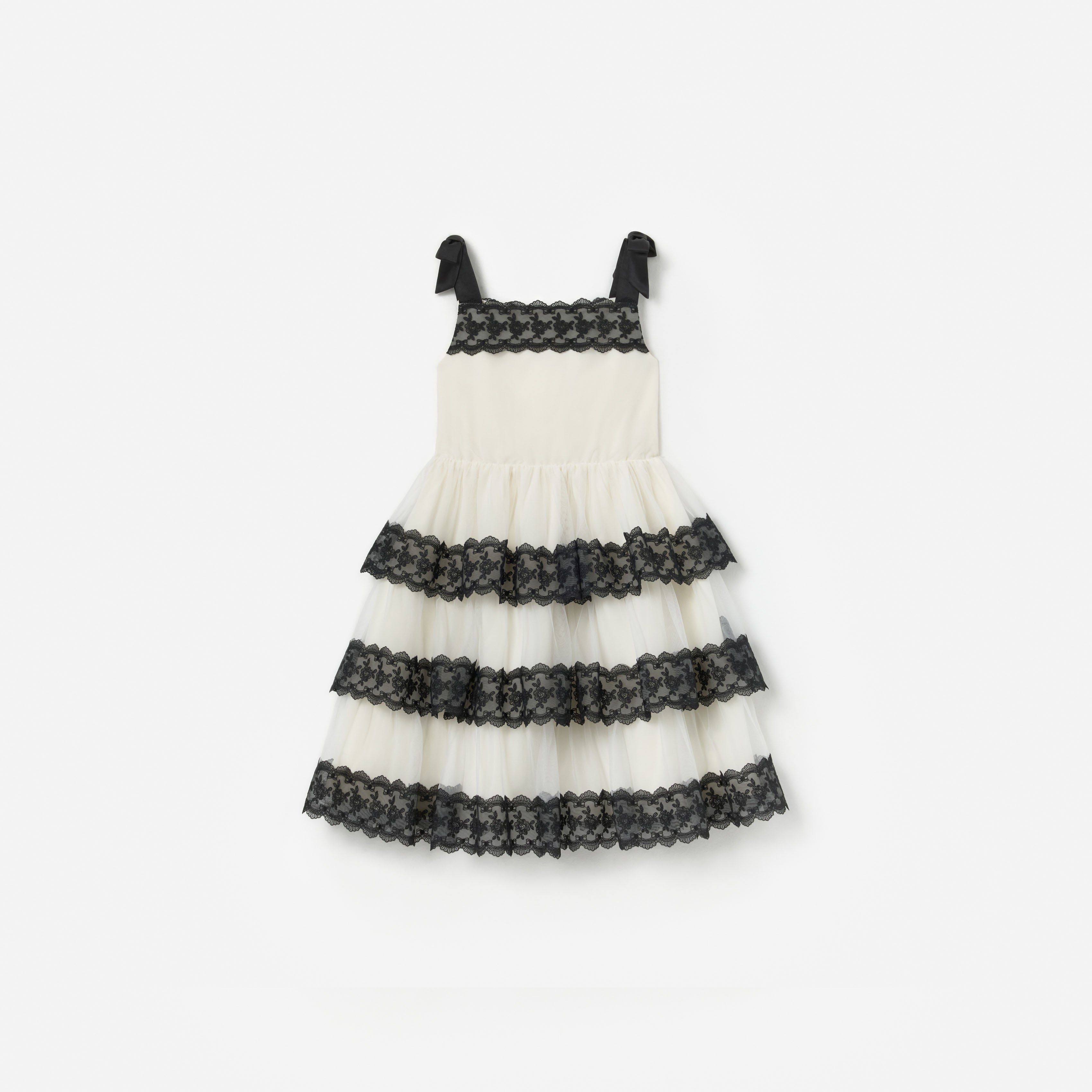 Cream Tulle Lace Tiered Dress