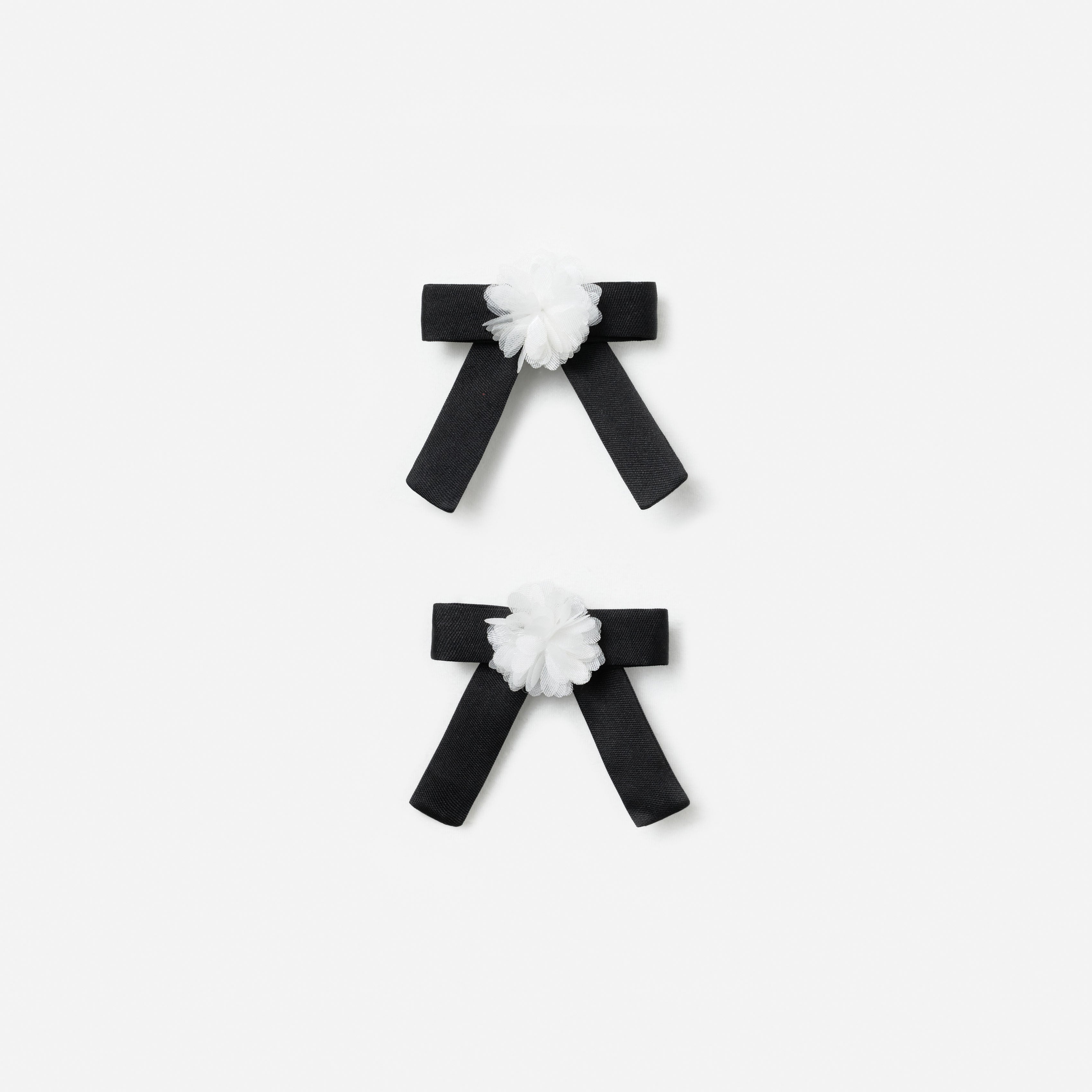 Black Chiffon Flower Bow Hair Clips