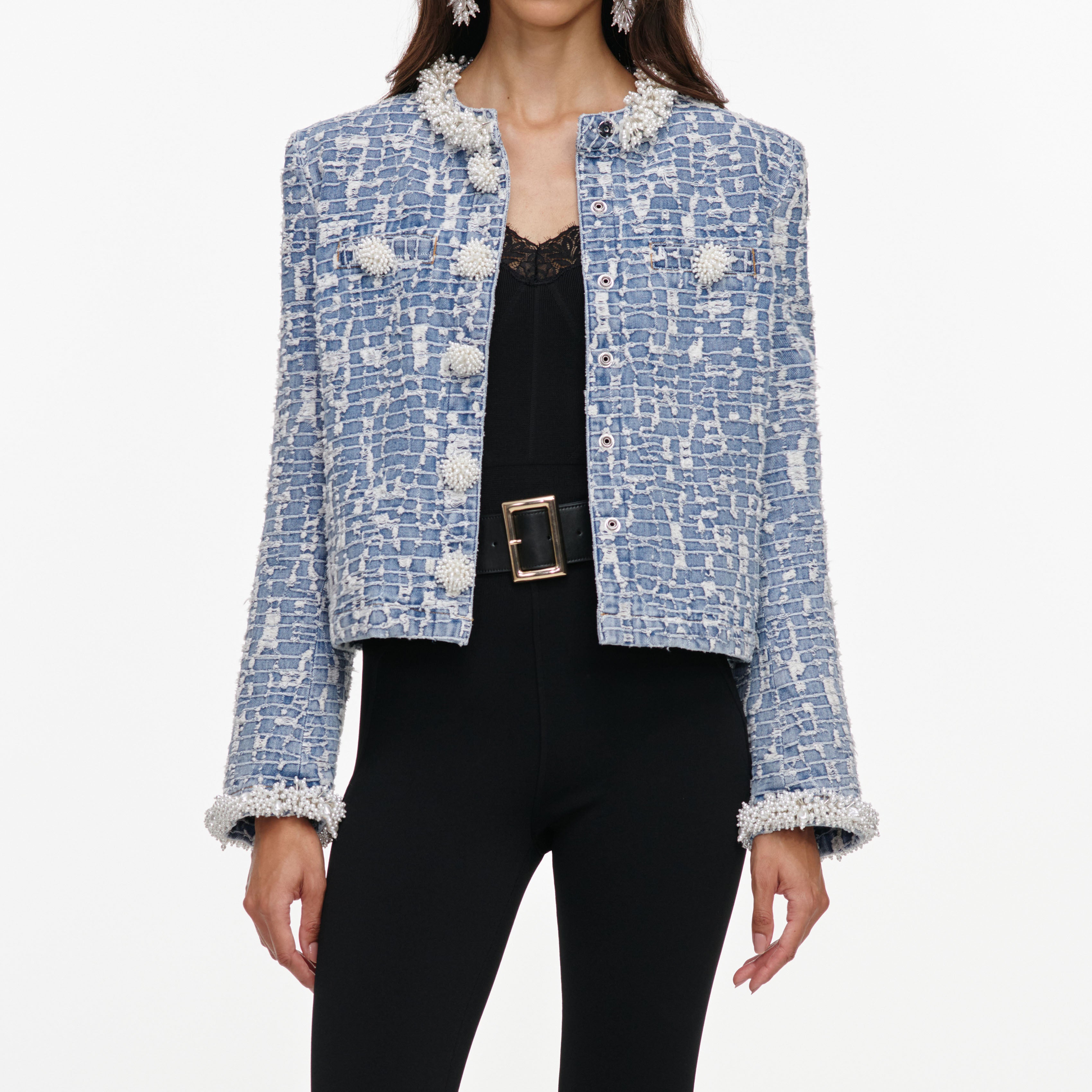 Blue Textured Denim Jacket