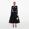Black Chenille Taffeta Midi Dress