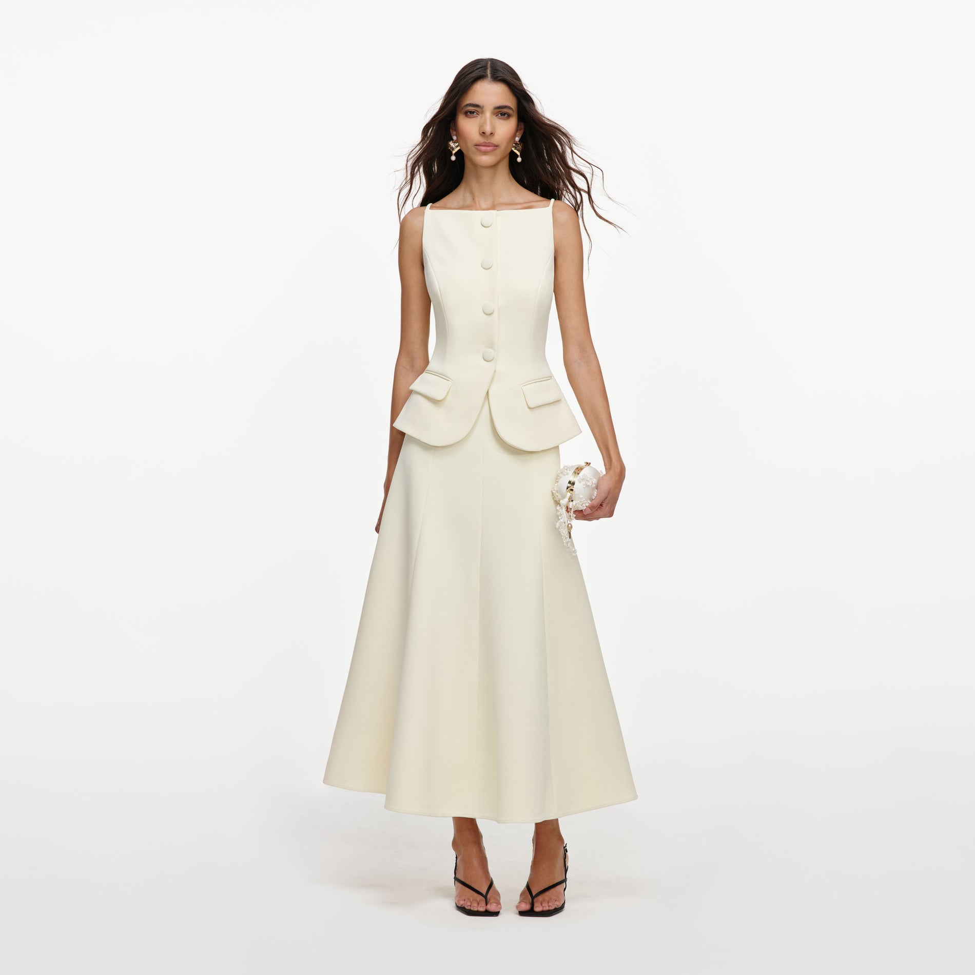 Yellow Crepe Peplum Midi Dress