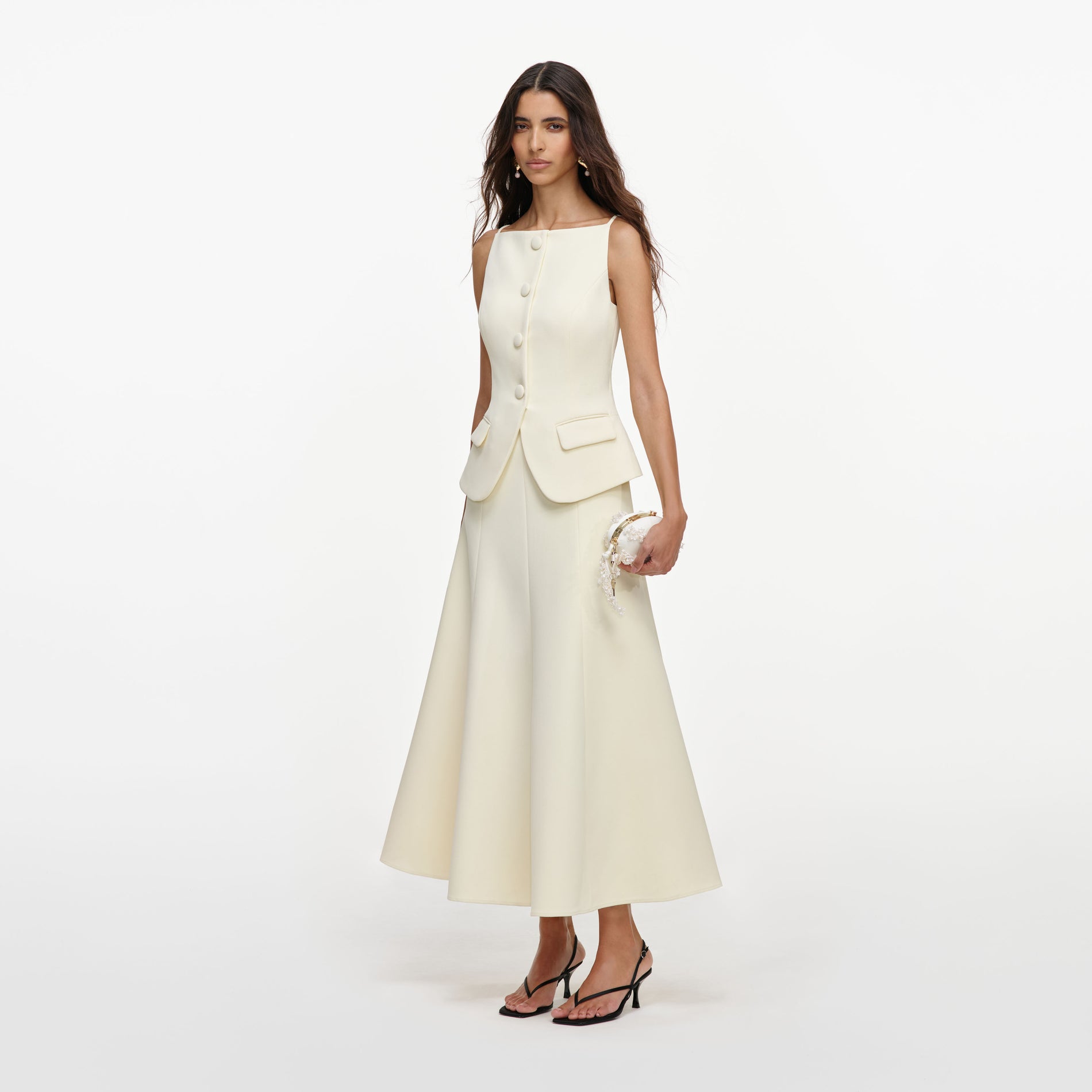 Yellow Crepe Peplum Midi Dress