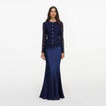 Navy Tailored Lace Satin Maxi Dress