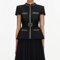 Black Boucle Crystal Trim Chiffon Midi Dress