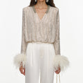 Champagne Rhinestone Embellished Feather Top