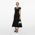 Black Crepe Bow Peplum Midi Dress