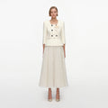 Cream 3D Flower Polka Dot Chiffon Midi Dress
