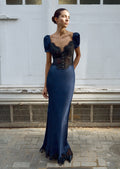 Navy Viscose Lace Maxi Dress