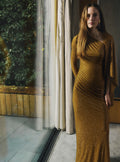 Gold Rhinestone Drape Maxi Dress