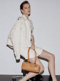 Tan Leather Shoulder Bag With Charm