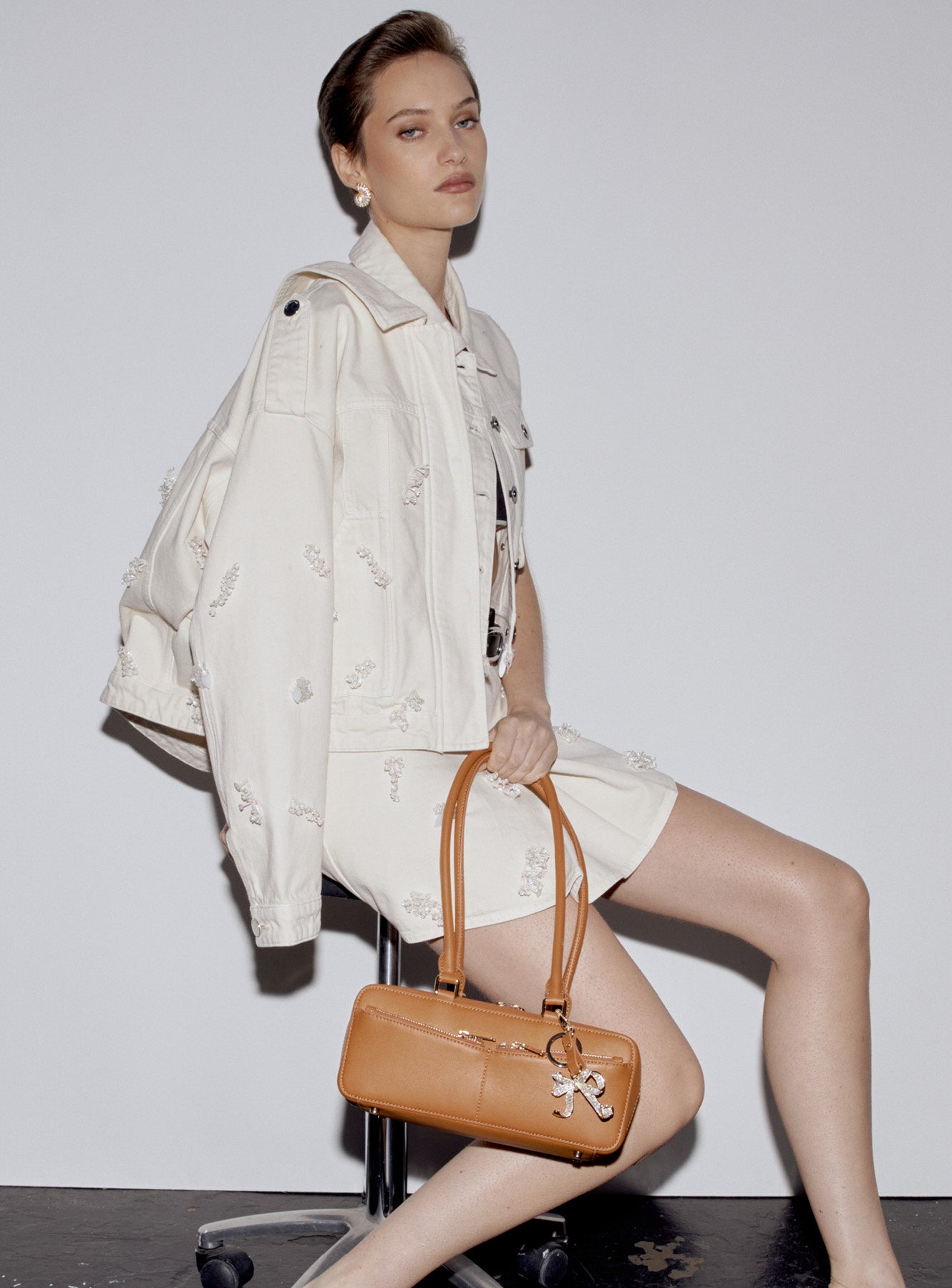 Tan Leather Shoulder Bag With Charm