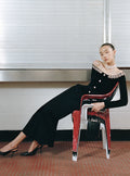 Black Chenille Knit Crystal Trim Midi Dress