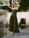 Khaki Bandeau Knit Midi Dress