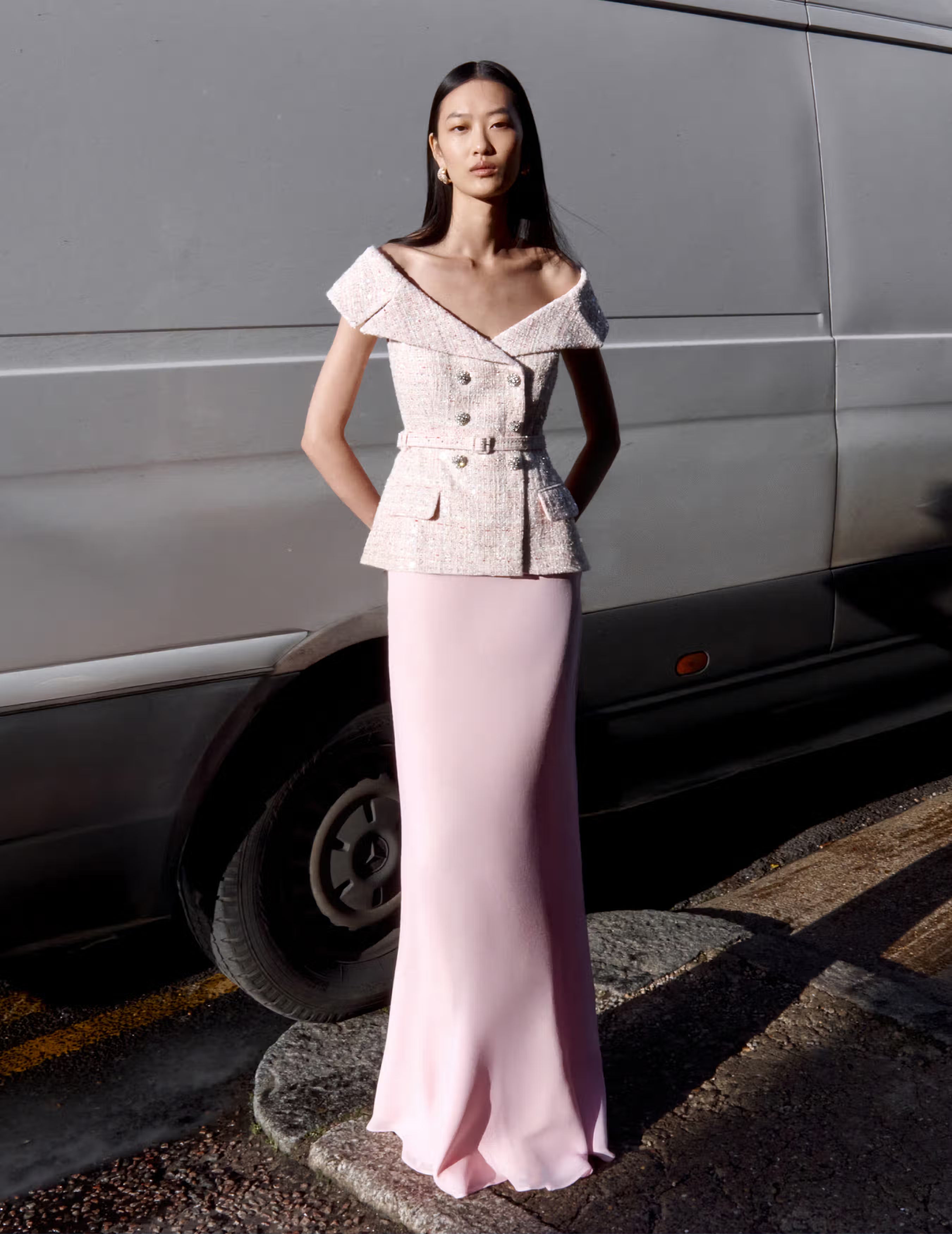 Pink Sequin Boucle Maxi Dress