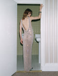 Silver Rhinestone Drape Maxi Dress