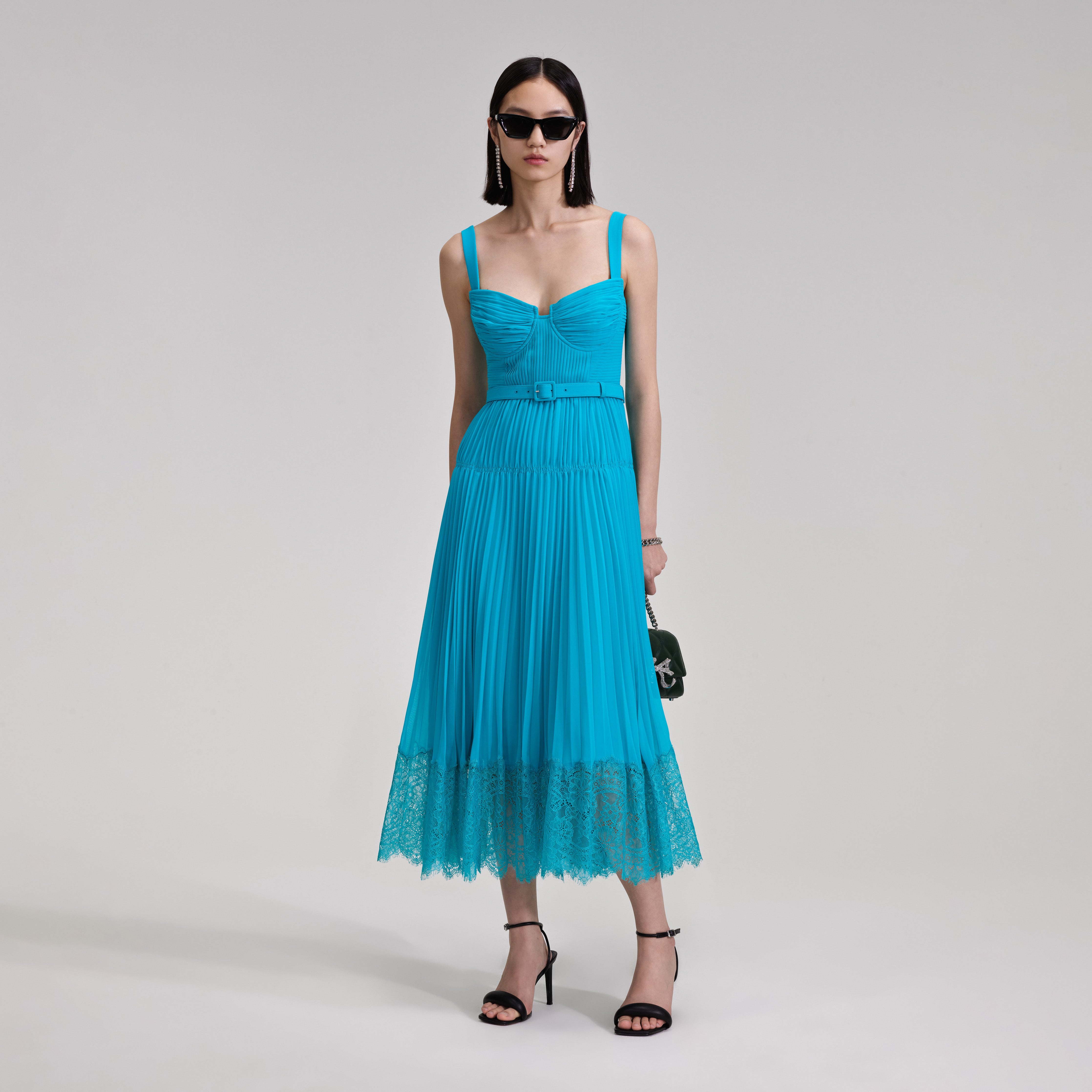 Blue Chiffon Lace Midi Dress – self-portrait