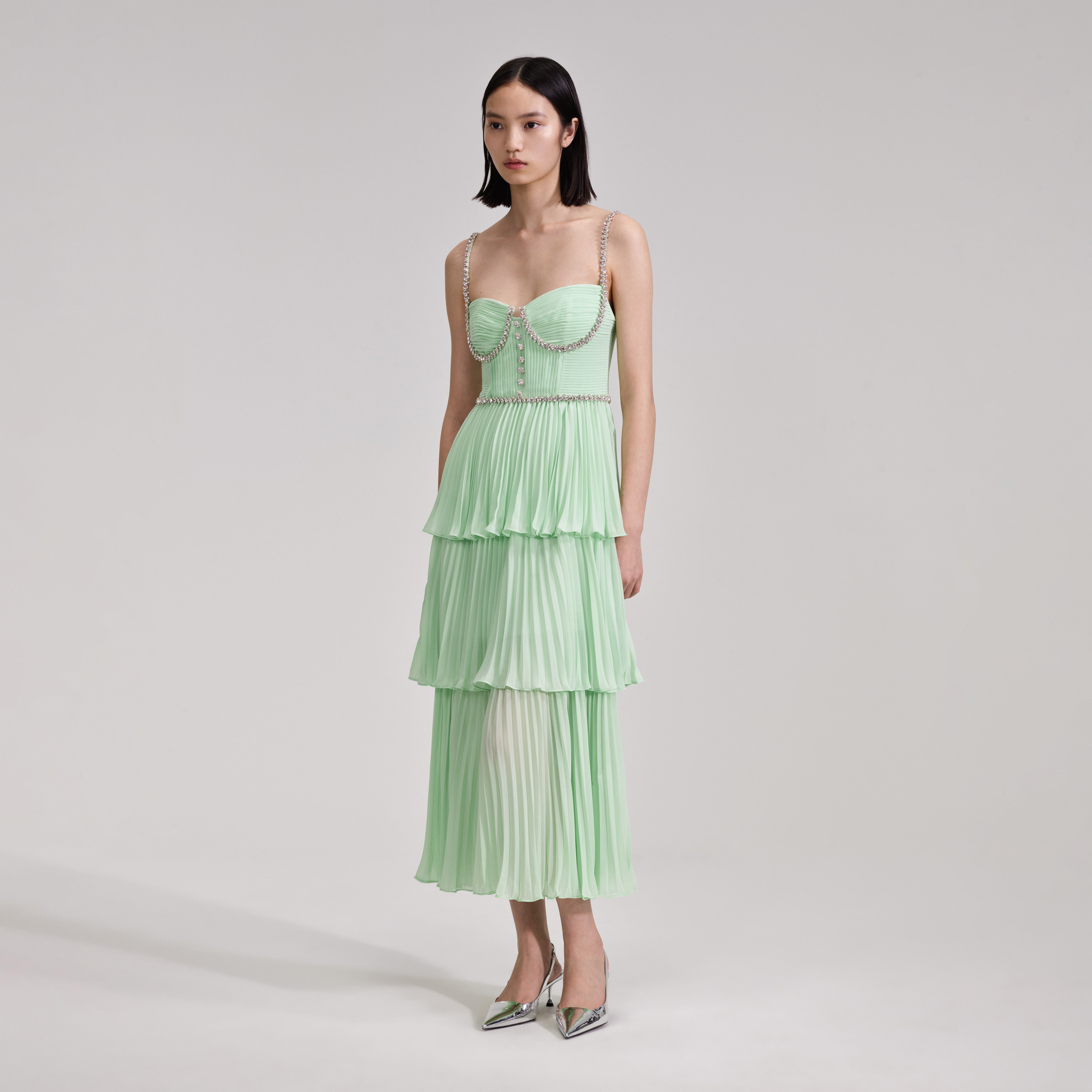 Self portrait clearance green chiffon dress