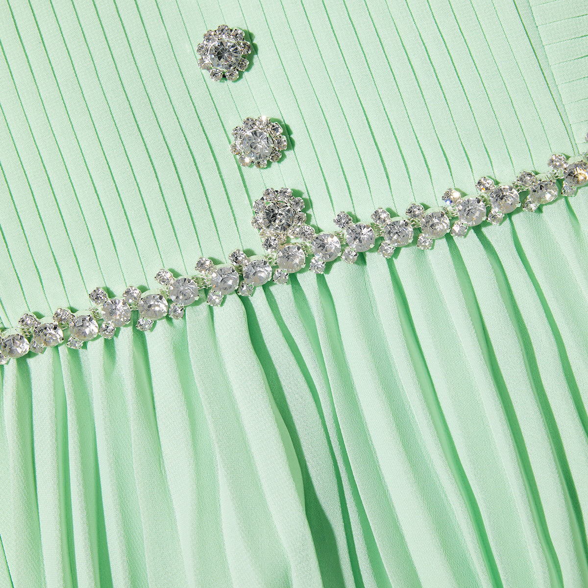 Green Tiered Diamante Chiffon Midi Dress