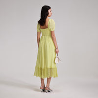 Yellow Chiffon Lace Detail Midi Dress
