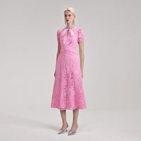 Pink Cord Lace Crossover Midi Dress
