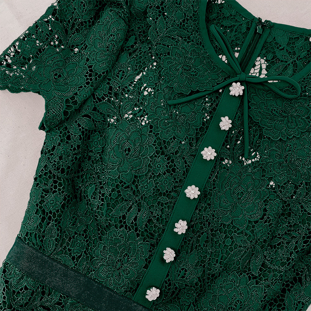 Green Cord Lace Midi Dress