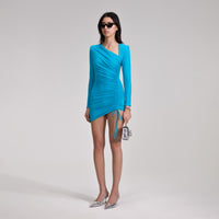 Blue Jersey Ruched Mini Dress