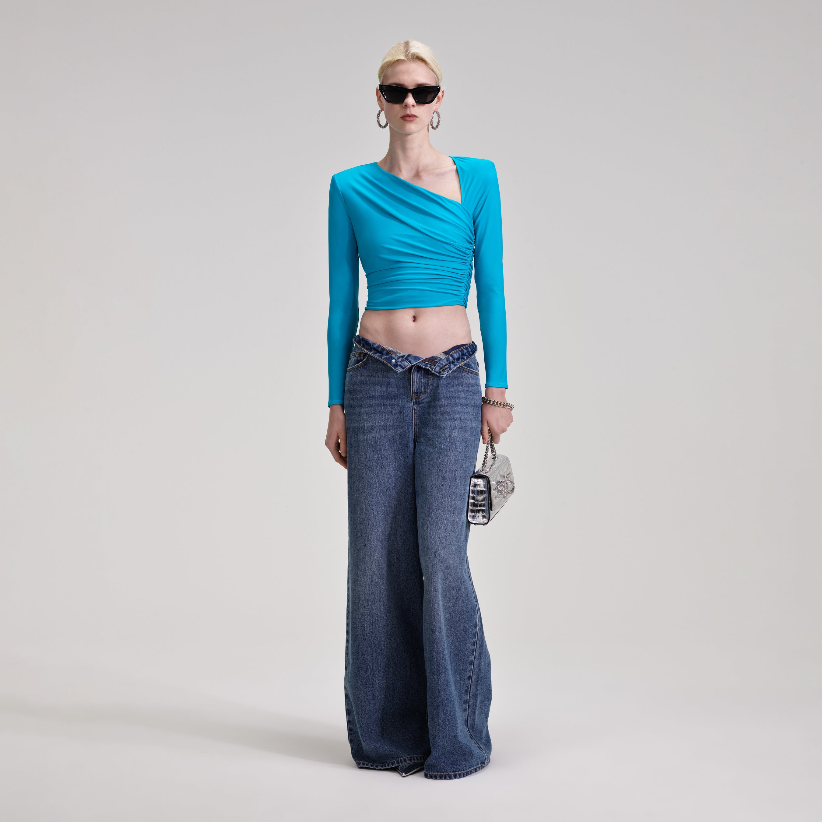 Blue Jersey Ruched Top