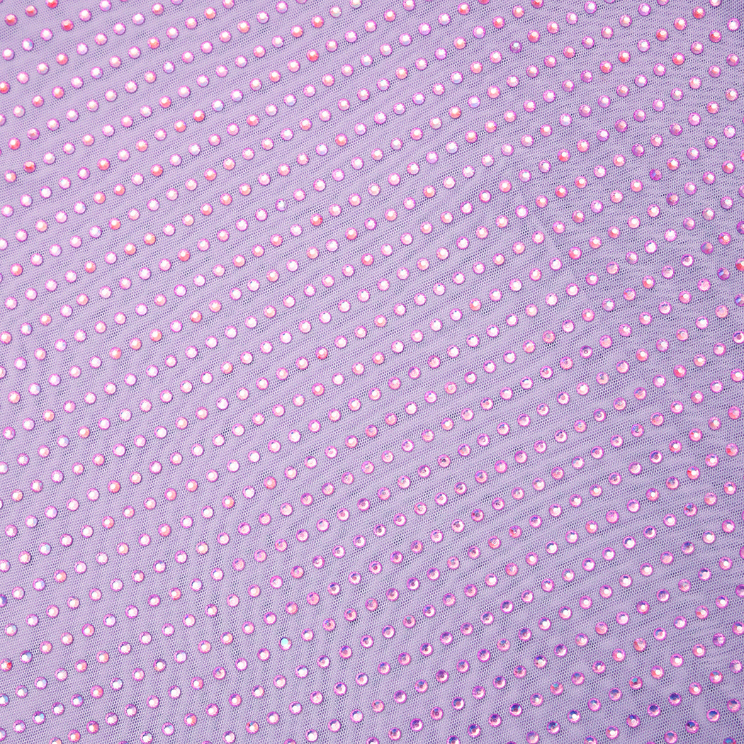 A close up of the fabric for the Lilac Rhinestone Mesh Midi Skirt