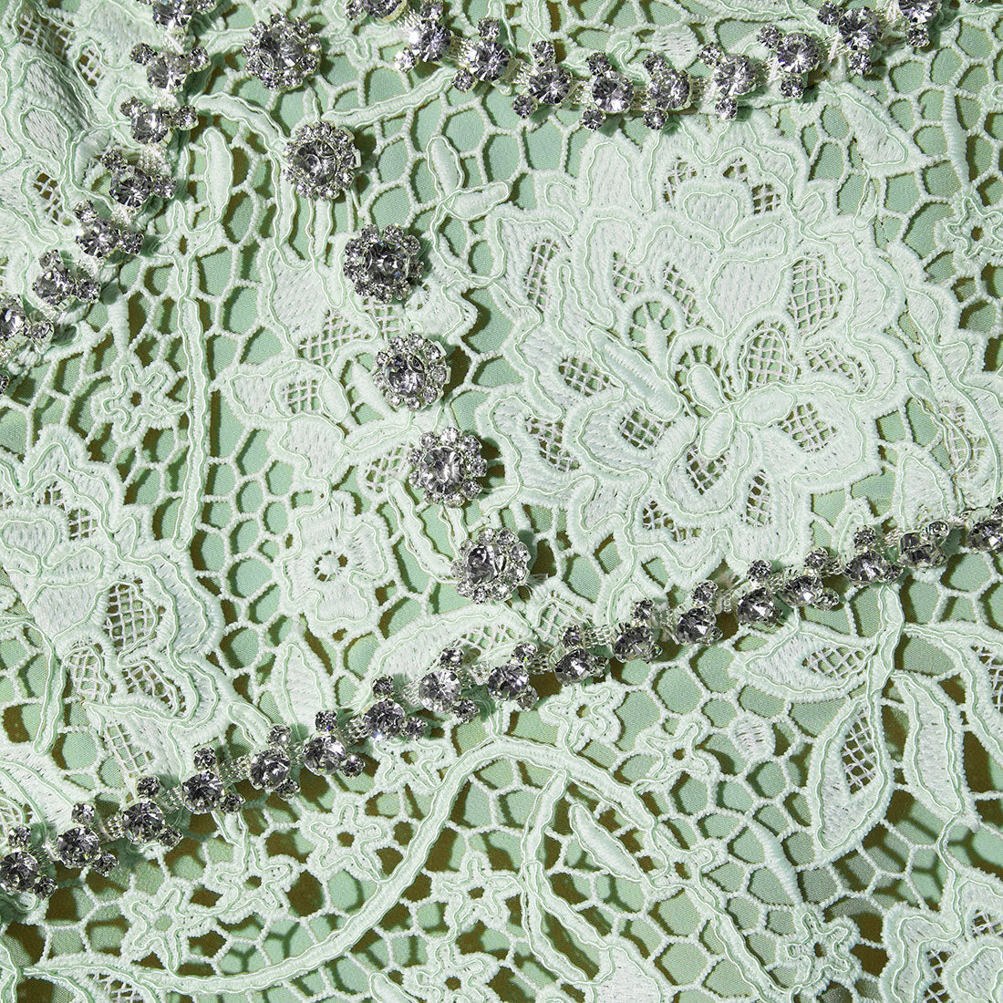 Green Cord Lace Diamante Midi Dress