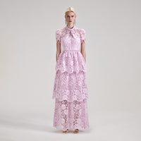 Pink Cord Lace Tiered Maxi Dress