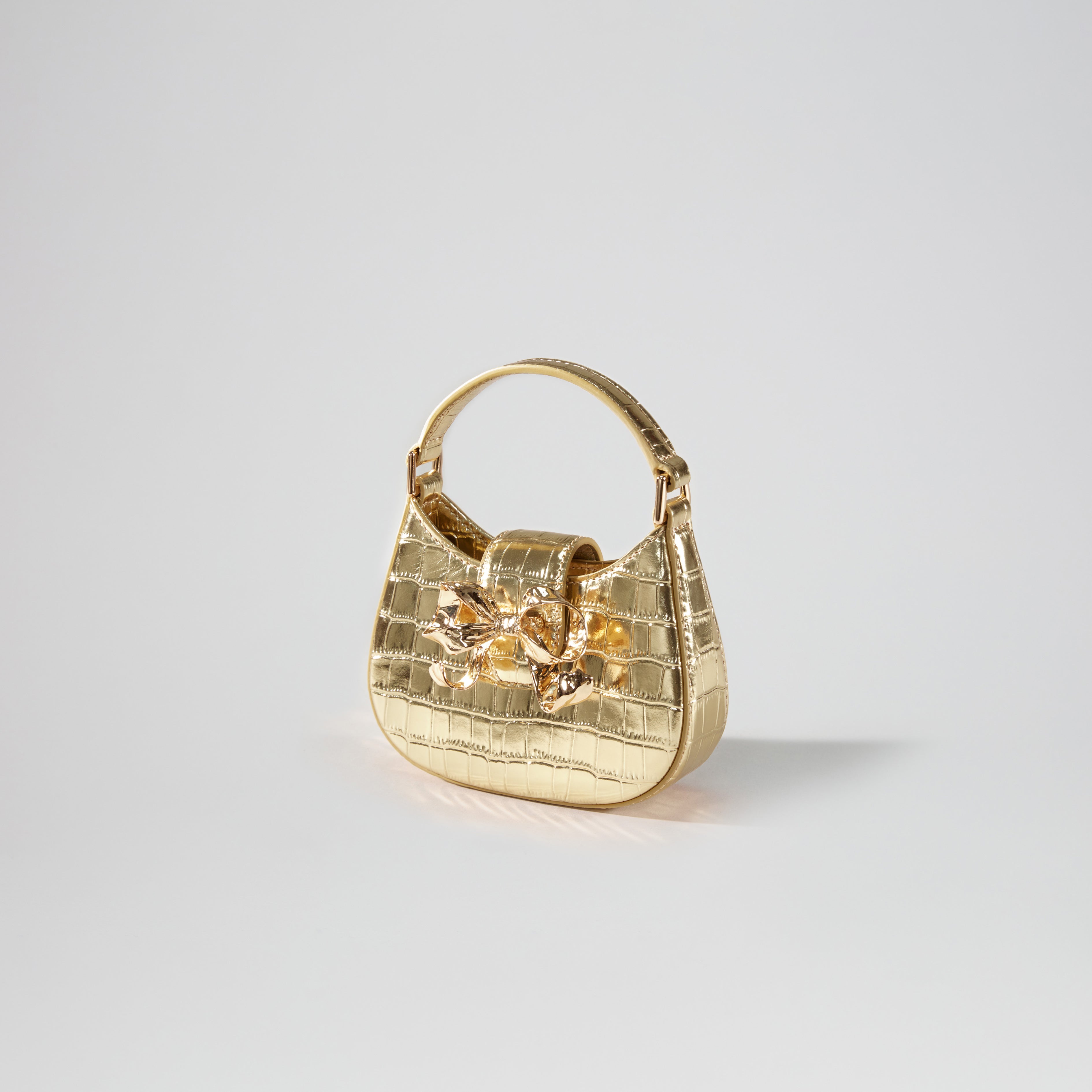 Gold Croc Crescent Bow Micro Bag
