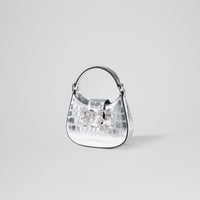Silver Croc Crescent Bow Micro Bag