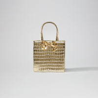 Gold Croc Mini Tote Bow Bag