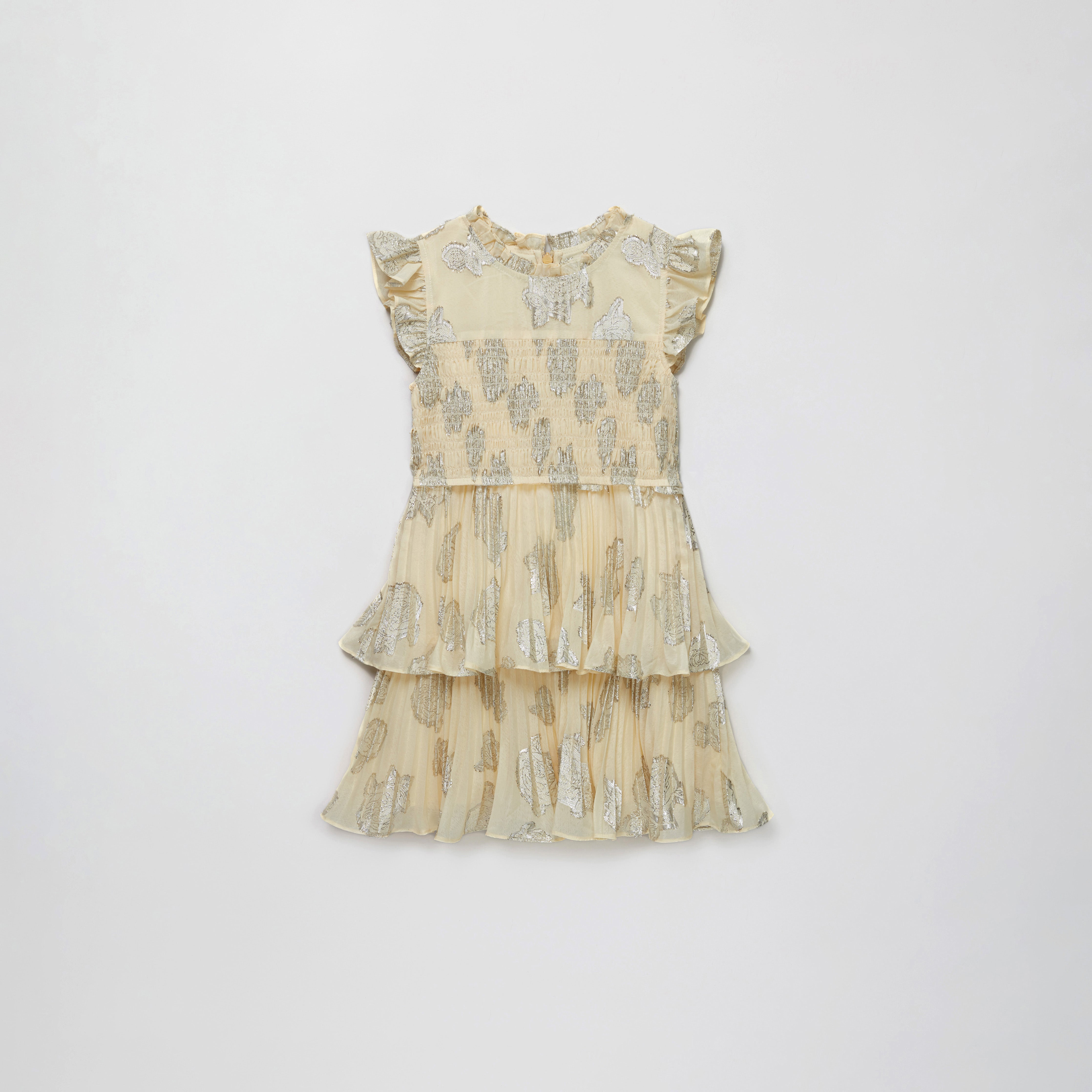 Yellow Metallic Jacquard Tiered Dress – self-portrait